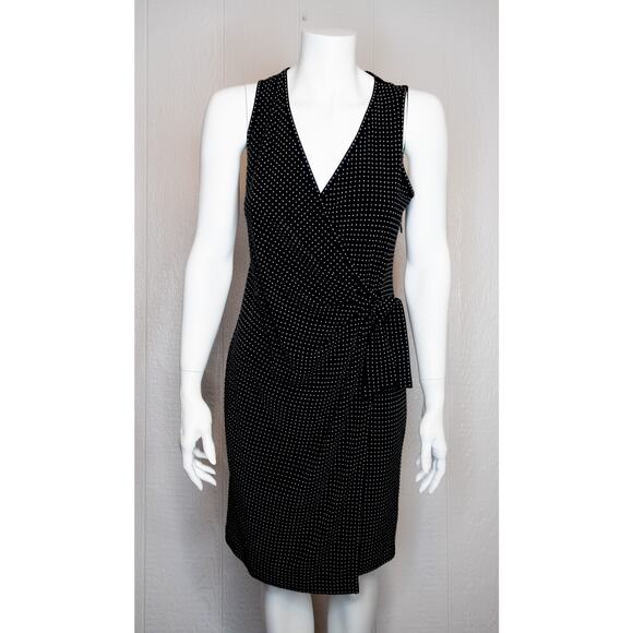 ST. JOHN Vintage '90s Silver Studded Polka Dot Black Wrap Dress NWT US 2 - Picture 3 of 9